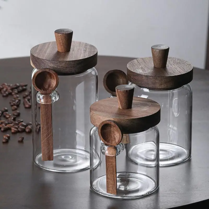 Pote de Vidro para Armazenamento de Café + Colher de Madeira Zafer
