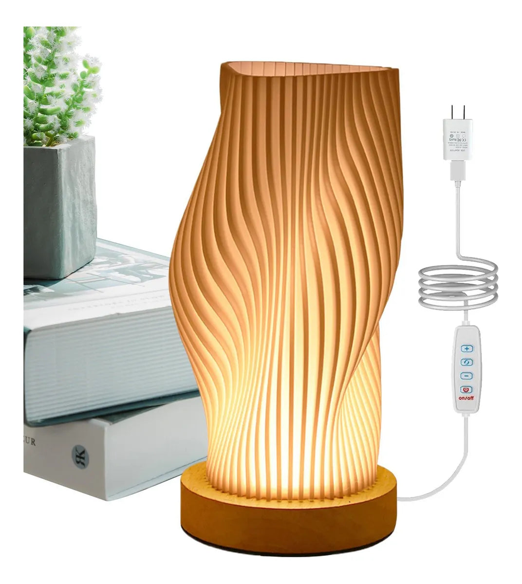 Luminária de Mesa Minimalista com Base de Madeira - Zafer Decor
