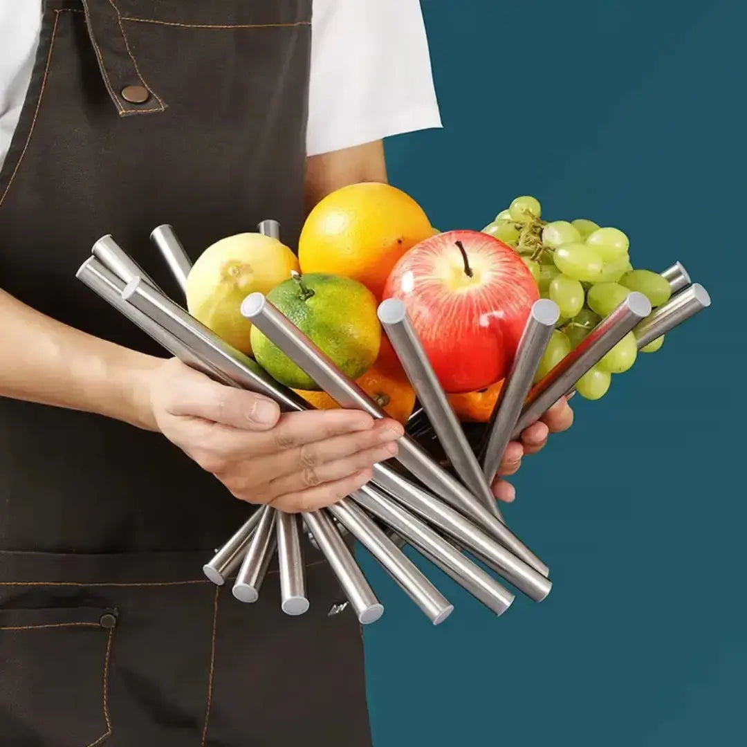Fruteira de mesa contemporânea palitada zafer decor em aço inox