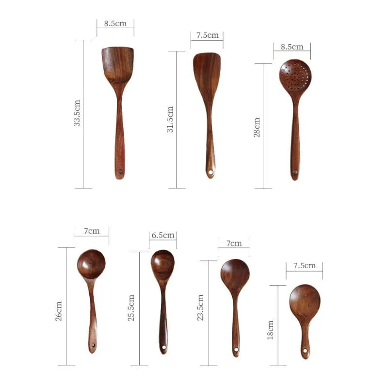 Kit Utensílios de Cozinha Peças em Madeira Teca - PAGUE 5 E LEVE 7