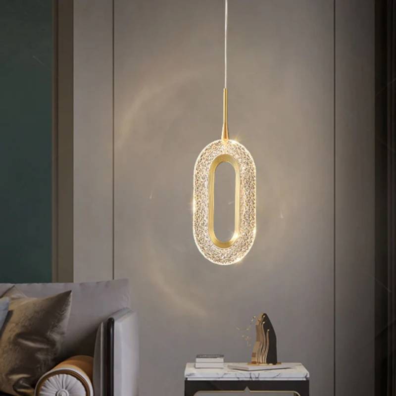 Luminária Pendente Elipse de Cristal Dourado