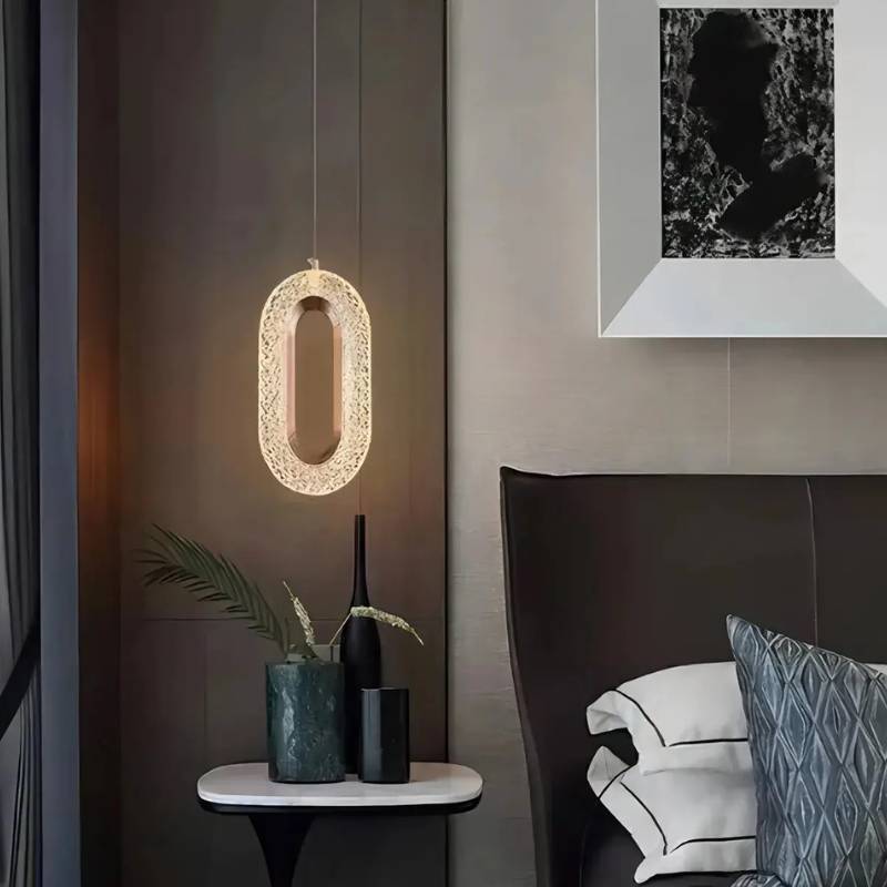 Luminária de Teto Pendente Elipse de Cristal Dourado