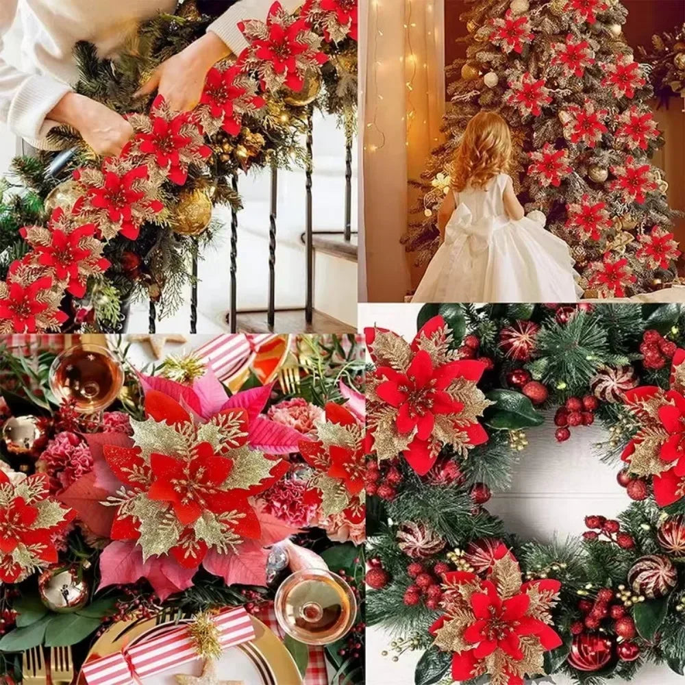 Conjunto de Flores de Natal com Glitter - Zafer Decor