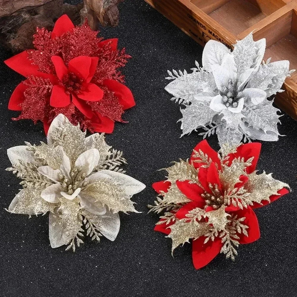 Conjunto de Flores de Natal com Glitter - Zafer Decor