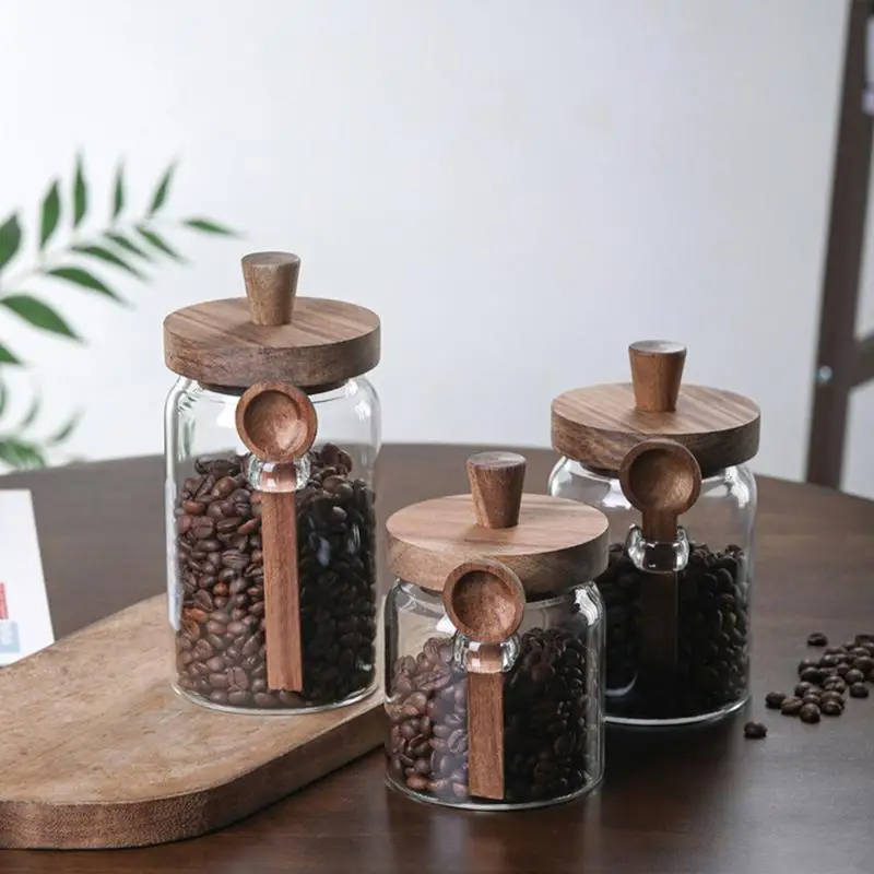 Pote de Vidro para Armazenamento de Café + Colher de Madeira Zafer