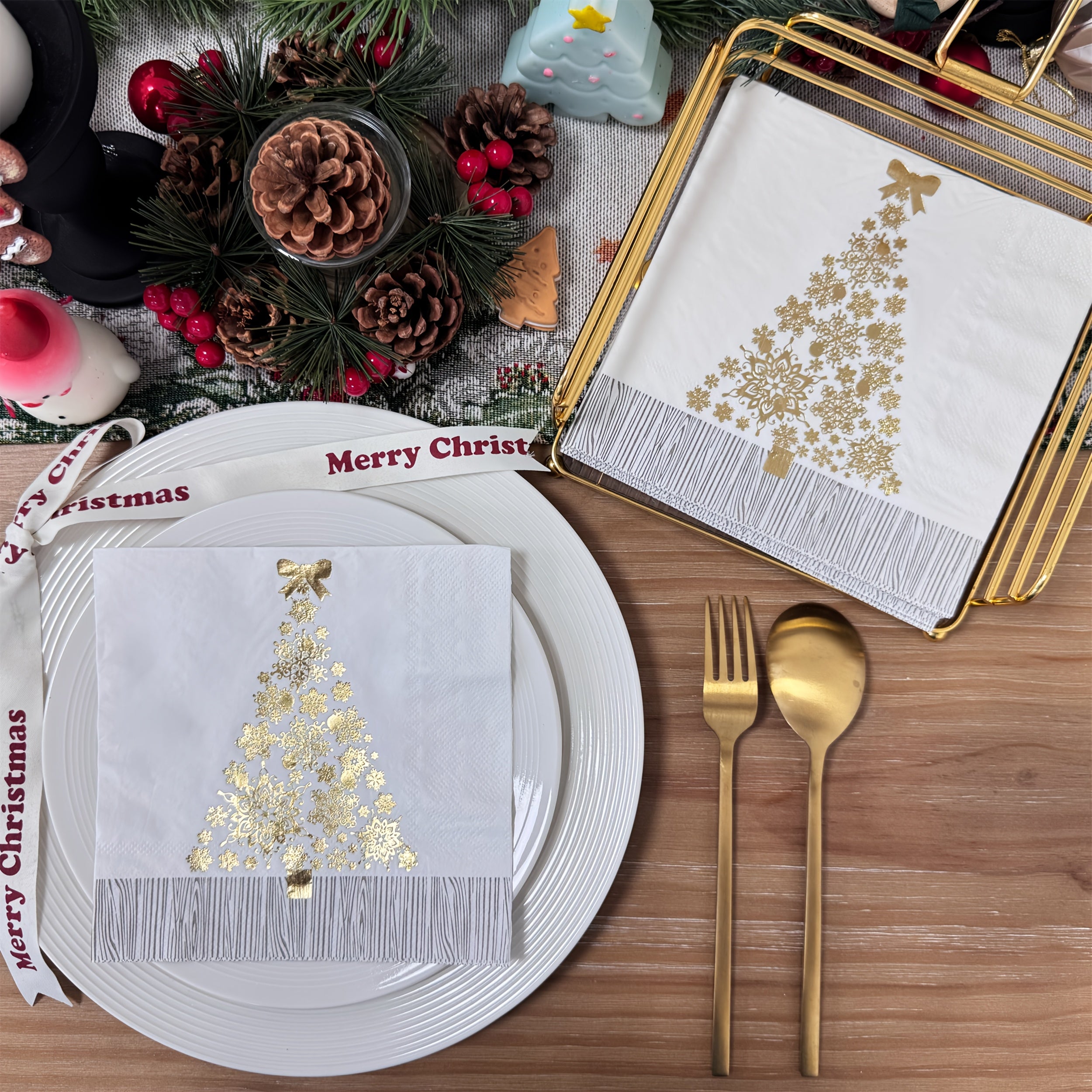 Guardanapos Natalinos Dourados - Zafer Decor