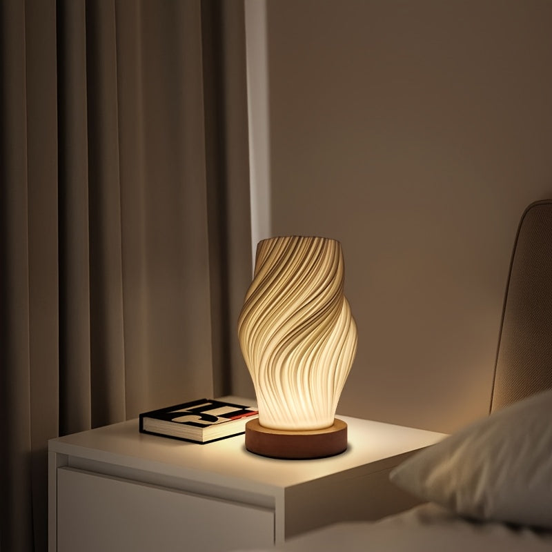 Luminária de Mesa Minimalista com Base de Madeira - Zafer Decor