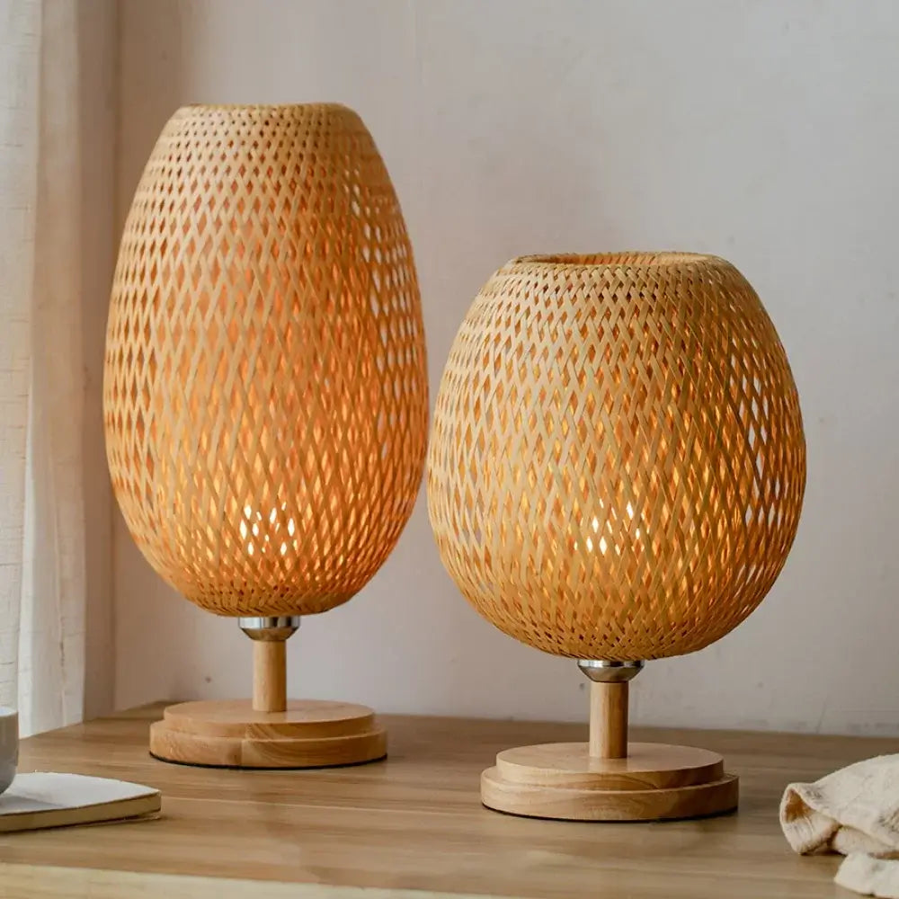 Conjuntos de abajures de mesa em bambu para quarto