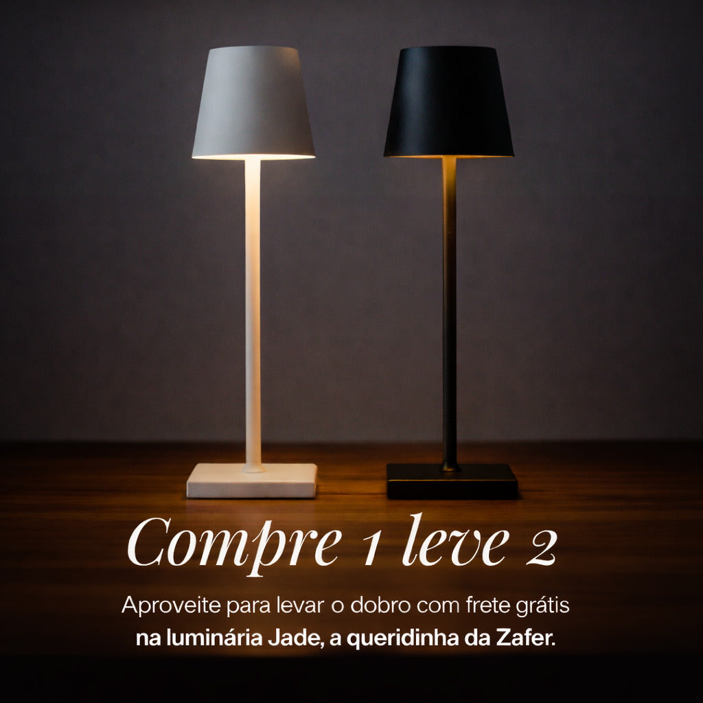 Luminária de mesa Zafer Decor moderna com design minimalista, iluminação LED aconchegante e oferta pague 1 leve 2.