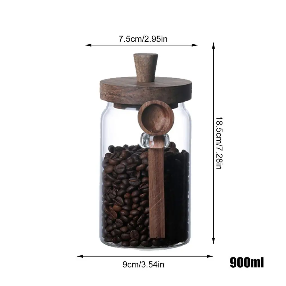 Pote de Vidro para Armazenamento de Café + Colher de Madeira Zafer