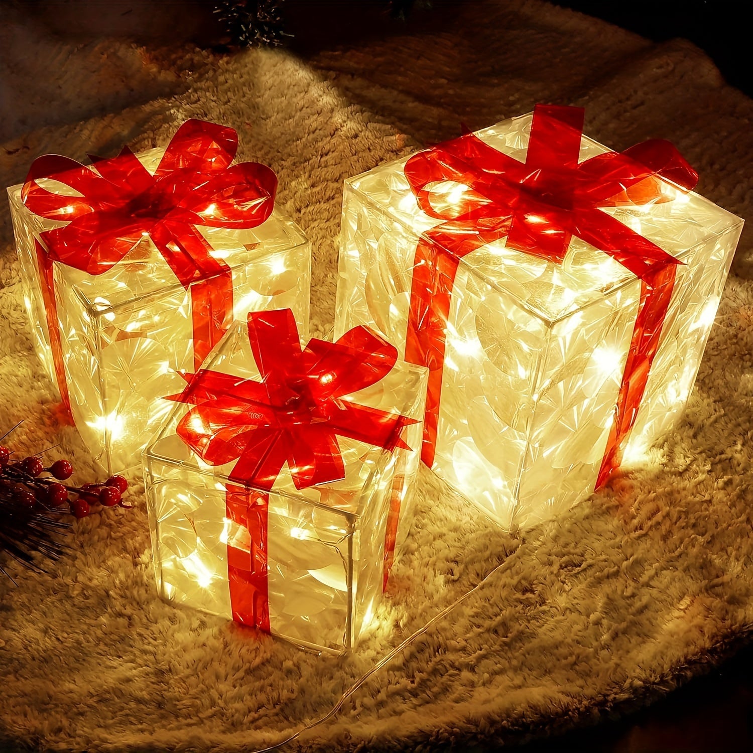 Caixas de Presente Natalinas Iluminadas Kit 3 Peças - Zafer Decor