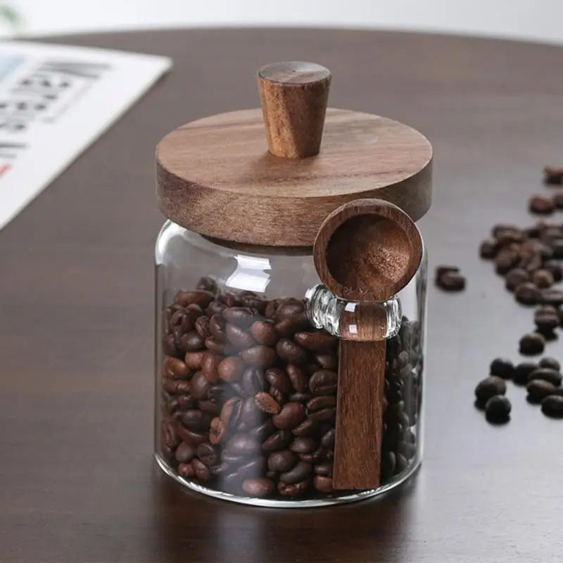 Pote de Vidro para Armazenamento de Café + Colher de Madeira Zafer