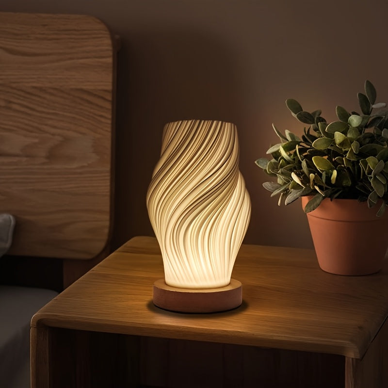 Luminária de Mesa Minimalista com Base de Madeira - Zafer Decor