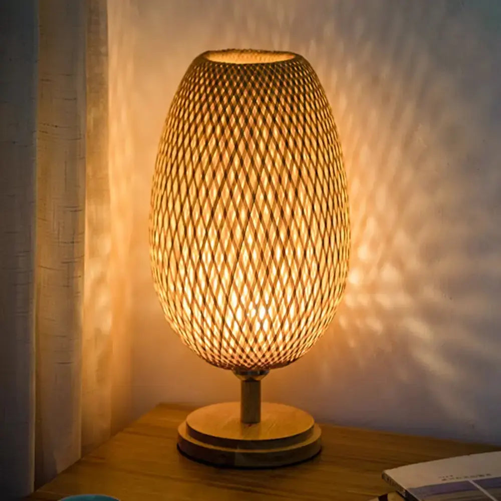 Abajur de mesa para quarto feito em bambu japonês e madeira
