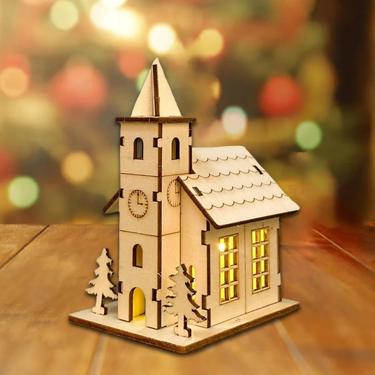 Casinhas Vila de Natal  de Madeira com Luz LED - Zafer Decor Kit Completo