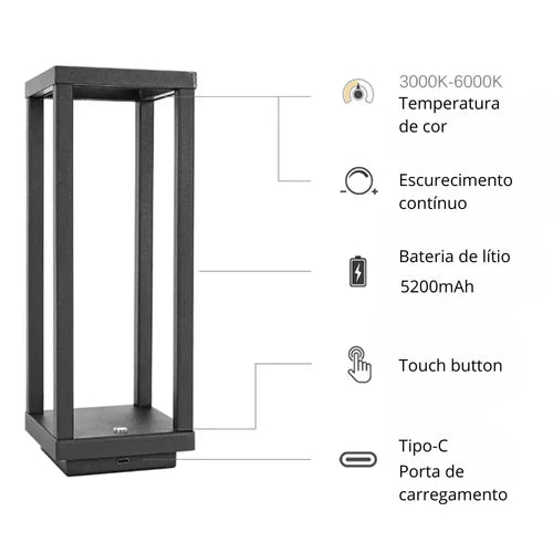Luminária de Mesa Portátil Modern Zafer