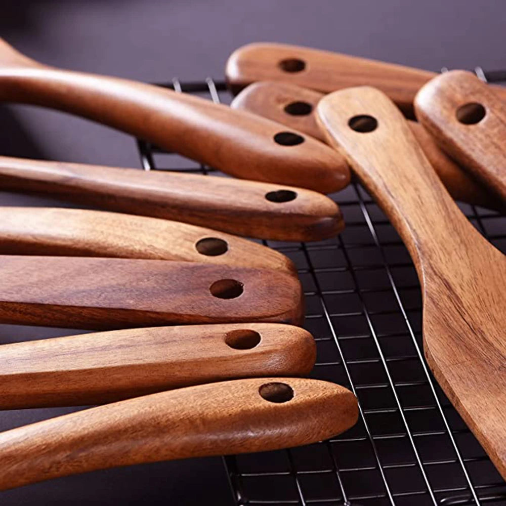 Kit Utensílios de Cozinha Peças em Madeira Teca - PAGUE 5 E LEVE 7