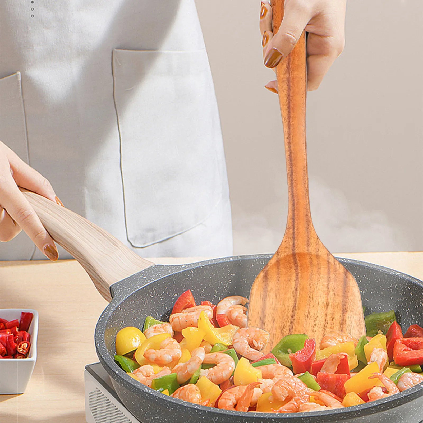 Kit Utensílios de Cozinha Peças em Madeira Teca - PAGUE 5 E LEVE 7