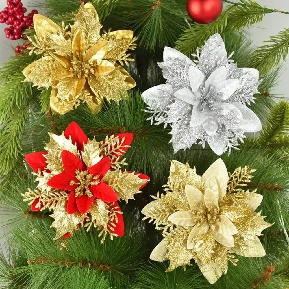 Conjunto de Flores de Natal com Glitter - Zafer Decor