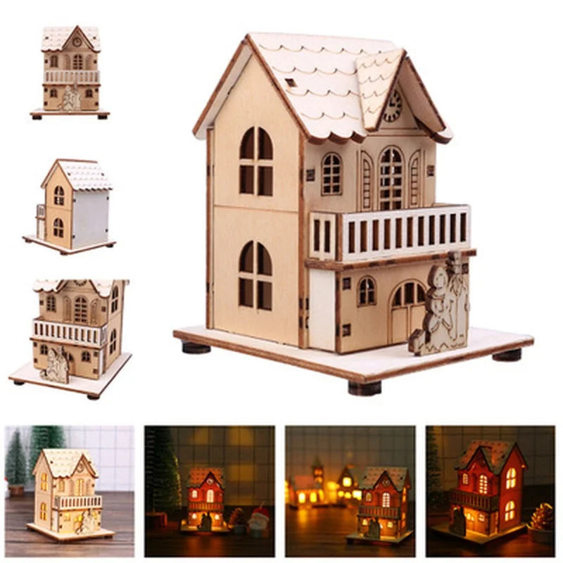 Casinhas Vila de Natal  de Madeira com Luz LED - Zafer Decor Kit Completo