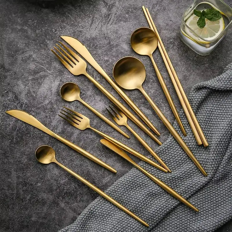 Jogo de Talheres 12 Peças Dourado - Zafer Decor