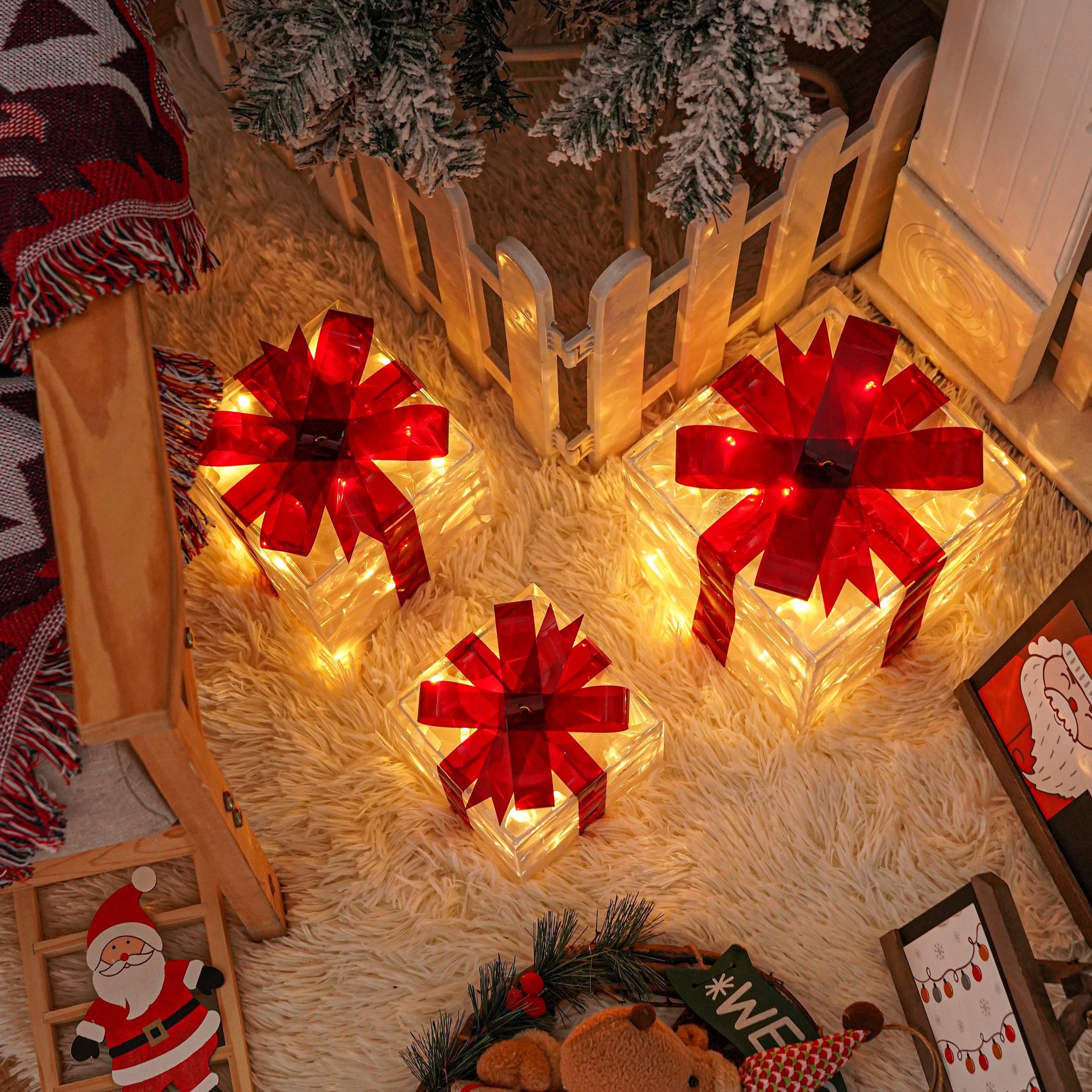 Caixas de Presente Natalinas Iluminadas Kit 3 Peças - Zafer Decor