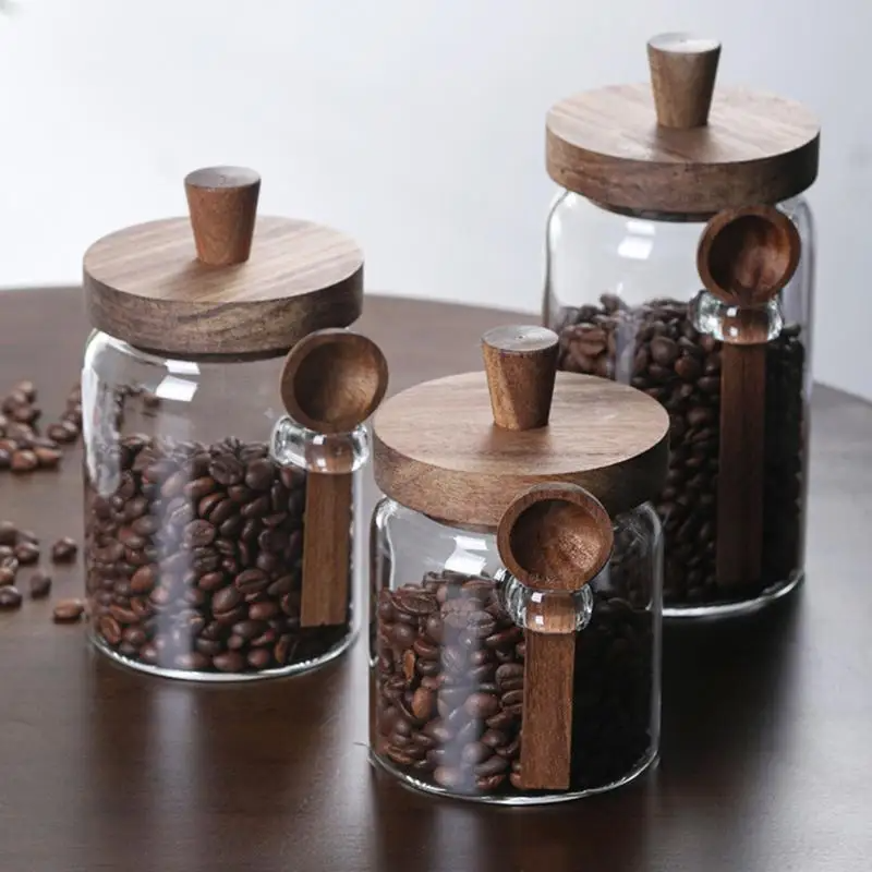Pote de Vidro para Armazenamento de Café + Colher de Madeira Zafer