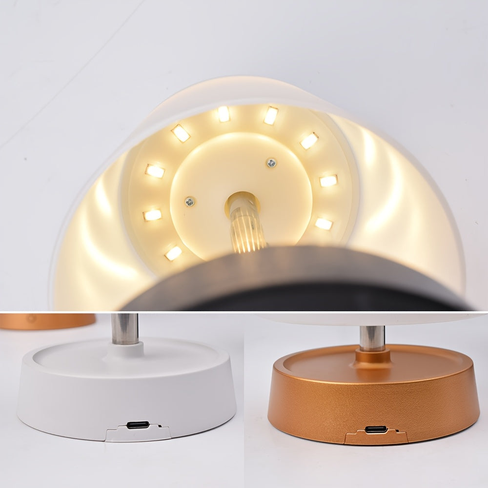 Detalhe da luminária de mesa LED recarregável em design moderno e minimalista