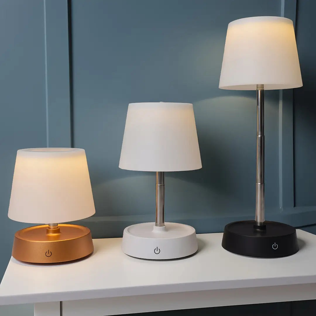 Luminária de mesa touch USB recarregável em design moderno para quarto