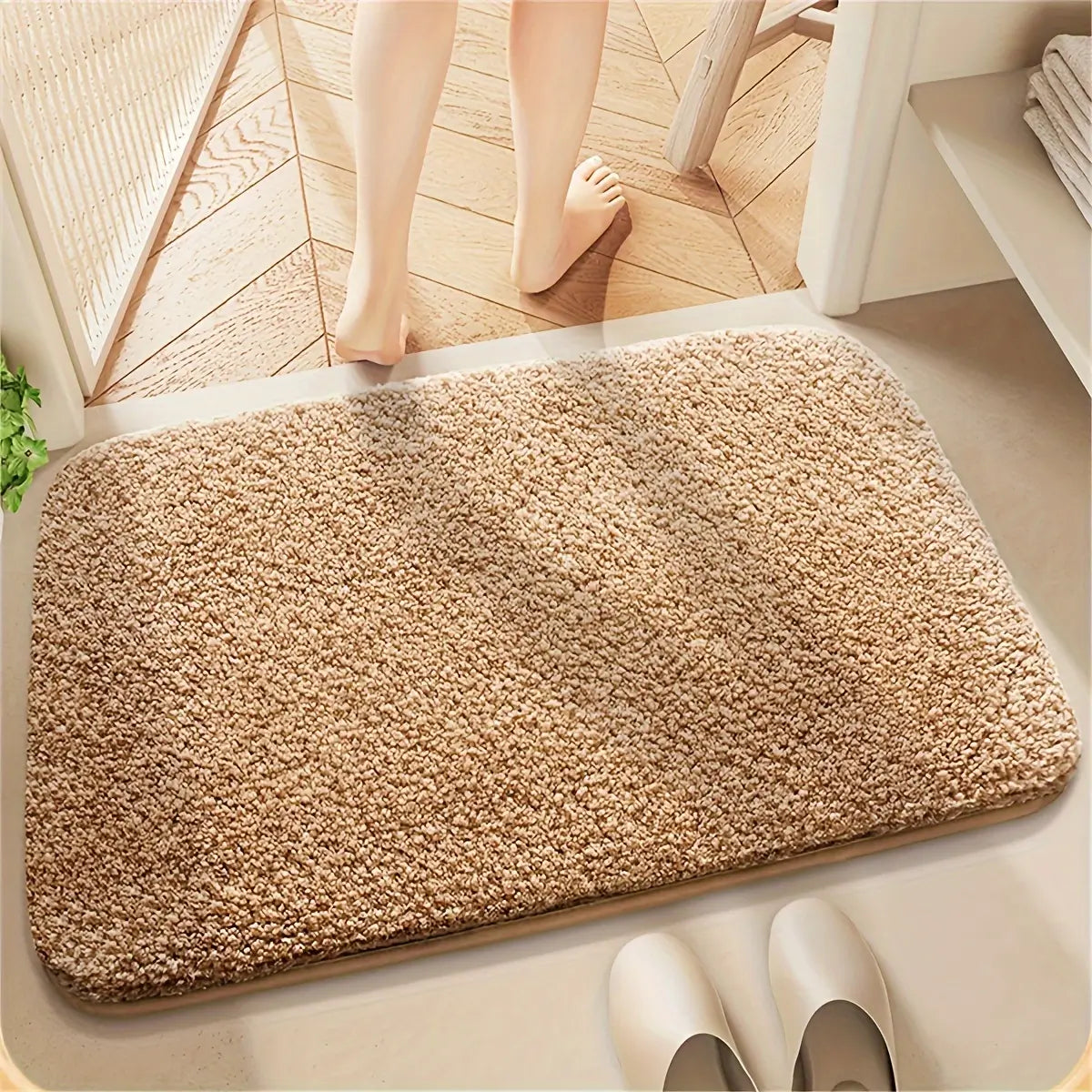 Tapete antiderrapante para banheiro cor caqui - Zafer Decor