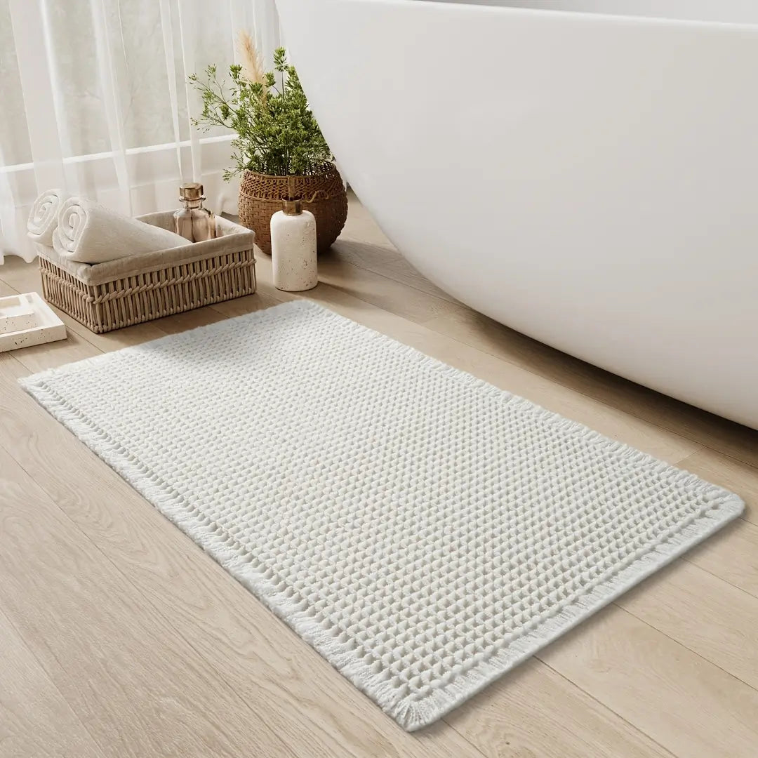 Tapete para banheiro branco com base antiderrapante e alta absorção marca zafer Decor